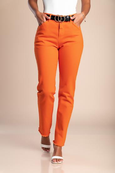 Тесен памучен панталон, оранжев